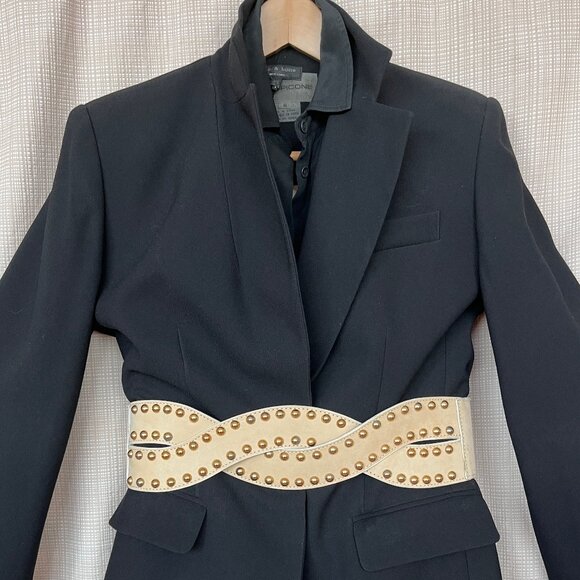 Vintage Wide Statement Suede Leather Corset Belt Gold Studs Boho Maximalist main image 3